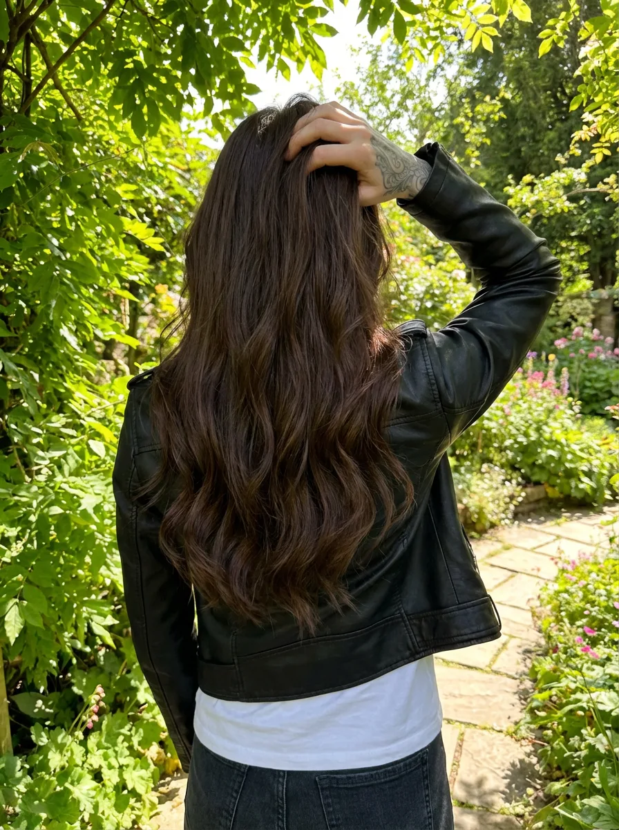 Voluminous Chocolate Brown Long Layers with Waves